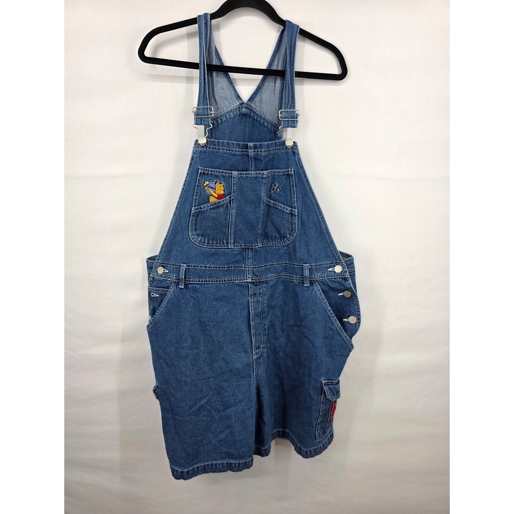 Vintage Disney Winnie the Pooh Denim Shortalls Medium Wash Blue Womens 20W